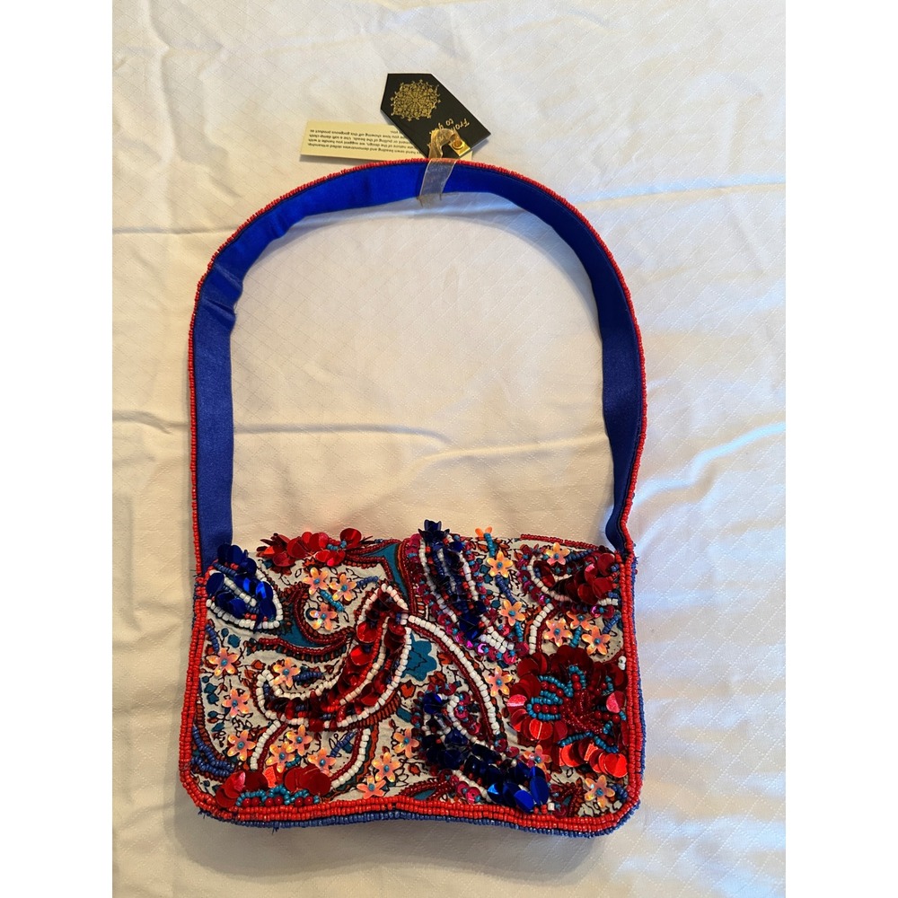 From Me To You Beaded Sequin Paisley Floral Shoulder Bag Red Blue NWT